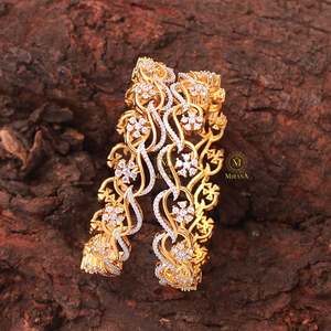 <b>Gold</b> Plated Brass <b>Number</b> Bangles-Trendy Geometric Beaded Bracelets for Wedding - Product Image 1