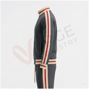 Ensemble de survêtement gris pour homme, manches longues, col montant, fermeture éclair sur le devant, rayé, respirant, coupe classique, vêtements d'automne - Product Image 3