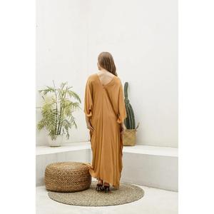 Vestido Maxi Boho con Cuello en V y Mangas Murciélago, Corte Holgado, Dobladillo Asimétrico, Color Sólido, Tela Viscolose, Ropa Casual de Verano - Product Image 6