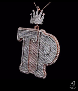 Pendentif Couronne Moissanite Iced Out Lettre TP Hip Hop Bling Plaqué Or Rose Collier de Fête - Product Image 2