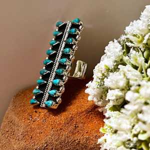 Handmade Turquoise Teardrop <b>Statement</b> <b>Ring</b> Sterling <b>Silver</b> Southwestern Boho Artisan Jewelry Natural Gemstone Gift for Her - Product Image 6