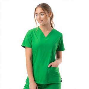 Haut de travail zippé à manches courtes en coton et polyester à double poche pour toilettage canin, avec protection anti-aiguilles - Product Image 3