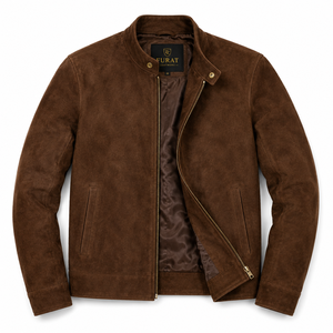 เสื้อแจ็คเก็ตหนังกลับสีน้ำตาล Zen Brown ของ Furat Leathers สไตล์ลำลองสำหรับขี่มอเตอร์ไซค์ ระบายอากาศได้ดี กันลม คอตั้ง ปักลายได้ตามต้องการ สำหรับผู้ชาย ฤดูหนาว แบบมีซิป - Product Image 1