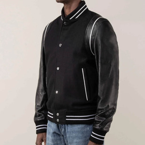 Veste universitaire pour homme de haute qualité avec logo personnalisé, en polaire et cuir, broderie streetwear, style bomber, pour l'hiver et le printemps - Product Image 4