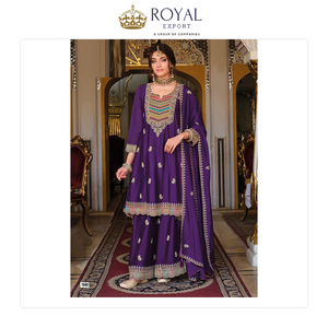 Bulk Exporter Selling <b>Top</b> Quality Wedding Wear Collection of Heavy Chinnon Silk Sharara Suit with Embroidery Work for Women - Product Image 4