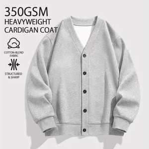Custom Men's Vintage Winter French Terry Fleece Sweatshirt Stylish V-Neck Pullover Button Detail Regular Fit 100% Cotton - Product Image 2