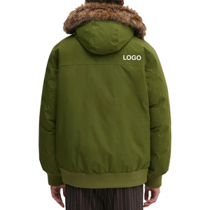 Veste matelassée à capuche pour homme, vert olive, avec garniture en fourrure, coupe-vent, manteau d'hiver décontracté, épais, rembourré en polyester, personnalisable OEM, marque privée - Product Image 2