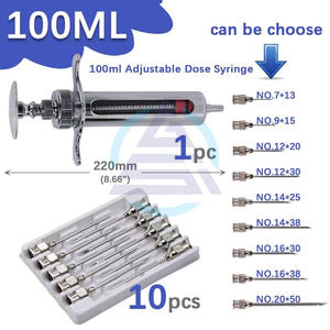 1 Kit de seringues vétérinaires 10-100 ml avec aiguille d'injection de vaccin, dose réglable, en acier inoxydable 304, pour bétail d'élevage - Product Image 6