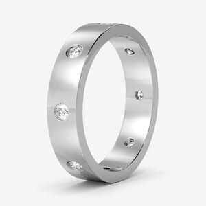 Bague de mariage en or jaune 14 carats massif de 4 mm de large, 0,32 carats, 8 pierres, diamant de laboratoire minimaliste certifié IGI, sertissage encastré, empilable - Product Image 5