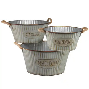 Handmade Flower Planters Galvanized Metal Planters With Brass Handles For Garden Flower Pots <b>Container</b> Set - Product Image 4