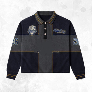 Camiseta de rugby estilo streetwear de manga larga, algodón grueso, estilo urbano casual, corte holgado, tipo polo para hombre y mujer. Camisetas de rugby tipo polo. - Product Image 1