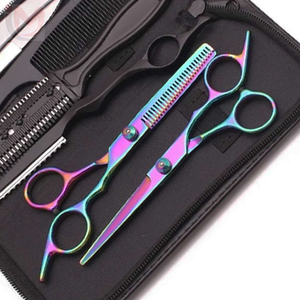 Juego de Herramientas Profesionales para Peinar el Cabello, Tijeras de Acero Inoxidable, Peine, Kit de Cortapelos, Acabado Arcoíris de Grado Profesional, Duradero - Product Image 4
