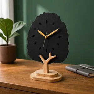 Horloge de bureau en bois 8 pouces, horloge de table noire, mouvement à quartz silencieux, support en bois naturel, horloge de bureau moderne décorative - Product Image 5