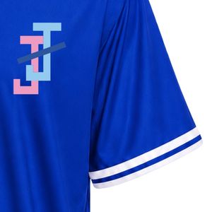 Camiseta de Béisbol Azul Rey para Mujer, Manga Corta, Cuello en V con Botones, Ribete Blanco y Bordado para Deportes de Equipo - Product Image 5