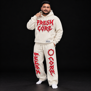 Ensemble de survêtement pour homme en molleton épais, veste à capuche et pantalon large, imprimé graphique en strass, streetwear d'hiver personnalisé - Product Image 1