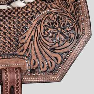 Silla de montar western de cuero repujado a mano con asiento de terciopelo rosa y tejido de cesta para senderismo y ocio - Product Image 4