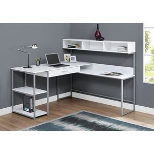 Scrivania per Computer Moderna Contemporanea in Laminato Bianco e Metallo Grigio, a Forma di L con Cassetti Portaoggetti per Ufficio e Lavoro con Laptop - Product Image 5