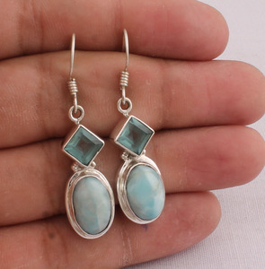 925 Sterling <b>Silver</b> Larimar Blue Topaz <b>Earrings</b> Natural Gemstone Drop <b>Dangle</b> Jewelry Wholesale Handmade Geometric <b>Earring</b> - Product Image 4
