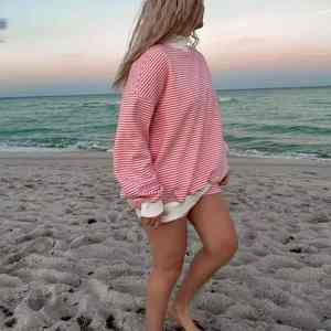 Sudadera Personalizada 2025 para Mujer, Casual, Holgada, de Manga Larga, Color Rosa Oscuro y Blanco, Cuello Redondo, Tejida, Transpirable y Ecológica, para Otoño e Invierno - Product Image 2