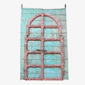 Haswani Handicrafts Antique Mint Green Wooden Big <b>Door</b> Handcrafted <b>Rustic</b> Vintage Carved Entrance <b>Door</b> Solid Wood Decorative - Product Image 1