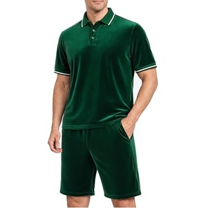 Conjunto de Camiseta Polo de Terciopelo para Hombre, Color Negro, Transpirable, Corte Ajustado, Conjunto de Pantalones Cortos de Terciopelo, Conjunto de Dos Piezas, Ropa Deportiva de Verano - Product Image 4