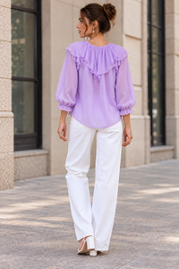 Blusa de Mujer con Estampado Floral, Cuello Cuadrado, Manga Abullonada con Volantes, Corte Regular, para Primavera/Verano, Estilo Casual - Product Image 2