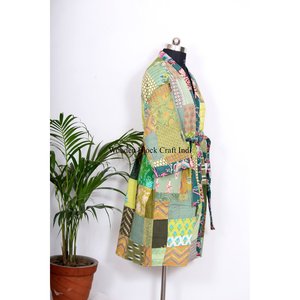 Nuevo kimono largo para hombre o mujer en patchwork de seda Kantha, kimono para mujer, batas de seda Kantha, kimono para mujer - Product Image 5