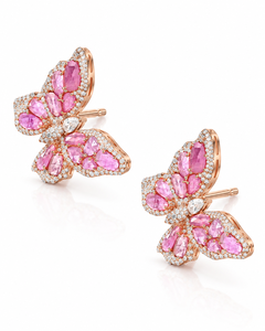 Boucles d'oreilles clous papillon en moissanite rose taille poire, or 10K 14K 18K, argent sterling 925 935, bijoux de luxe raffinés - Product Image 4