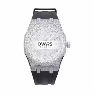 Montre en diamant moissanite entièrement sertie de pierres, chiffres romains, fonctionnelle, pour homme, en acier inoxydable, pour homme et femme - Product Image 1