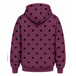 Plum <b>Black</b> Polka Dot <b>Women</b> Pullover Hoodie Casual <b>Fleece</b> Sweatshirt Loose Fit Drawstring Hood Kangaroo Pocket Streetwear - Product Image 2