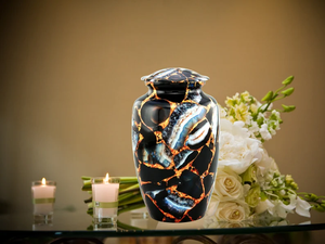 Handcrafted Marble Finish Cremation Urn Adult Ashes <b>Memorial</b> <b>Vase</b> Metal Keepsake Urn Custom Design - Product Image 1