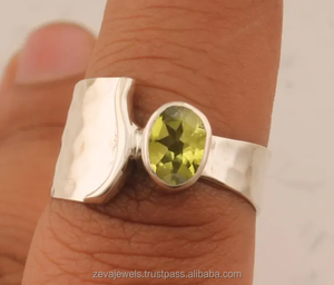 แหวนควอตซ์เพอริดอตเงิน925ทุบแหวนแฟชั่นดีไซน์แบบพื้นผิวแหวนฮิปปี้แนวโบโฮ - Product Image 3