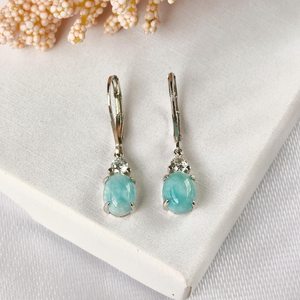 Sterling <b>Silver</b> Oval Larimar Earrings Natural Gemstone Earrings Women Jewelry Larimar Gift For Her Elegant Jewelry - Product Image 1