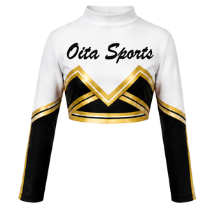 Maillot de cheerleading noir et or sublimé à manches longues – Tenue de sport athlétique pour entraînement, performance et compétition - Product Image 1