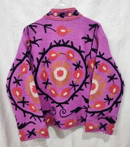 Purple Hand Embroidered Floral <b>Mandarin</b> <b>Collar</b> <b>Jacket</b> Full Sleeve 100% Cotton Women's Coat Windproof Breathable All Seasons - Product Image 3