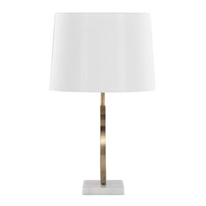 Lámpara de Mesa Moderna Moon de Mármol Blanco con Detalles en Metal Dorado y Pantalla Blanca - Product Image 5