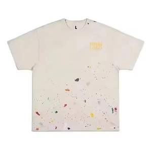 เสื้อยืดแขนสั้นวินเทจคุณภาพสูง ผ้าฝ้าย 100% ประดับคริสตัล โลโก้สีดำด้านหน้า ล้างสีแบบแอซิด พิมพ์ลายพัฟฟ์ สั่งทำได้สำหรับผู้ชาย - Product Image 3