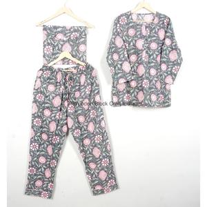 Floral Printed 2-Piece Cotton Pajama Set Full Sleeve Neck Regular Fit Adult Women <b>Loungewear</b> Summer Season Elastic Waist Soft - Product Image 2