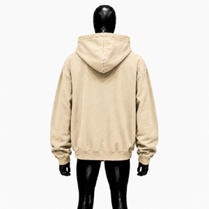 Beige Oversized Zip Up <b>Hoodie</b> With Self Made <b>Orange</b> Graphic Print Unisex Streetwear Loose Fit Casual Hooded Sweatshirt Fashion - Product Image 2