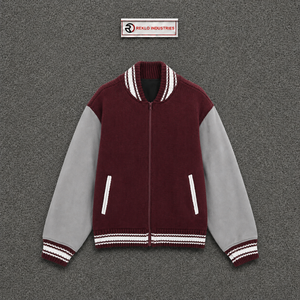 Chaqueta universitaria de lana color granate con mangas gris claro, chaqueta bomber de béisbol de primera calidad para hombre y mujer, venta al por mayor, Letterman Jack - Product Image 5