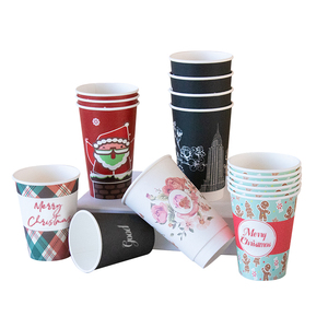 Factory Custom Disposable Recyclable Merry Christmas Single Wall Coffee Tea Paper Cups