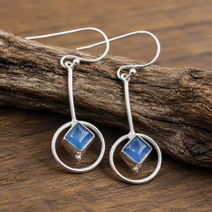 Blue Chalcedony Geometric <b>Dangle</b> <b>Earrings</b> 925 Sterling Silver Circle Drop <b>Earrings</b> Rose <b>Gold</b> Yellow <b>Gold</b> Plated Christmas Gift - Product Image 3