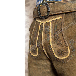 Auténticos pantalones bávaros de cuero hasta la rodilla para hombre, de piel de vaca y gamuza, conjunto tradicional alemán premium para el Oktoberfest. - Product Image 3