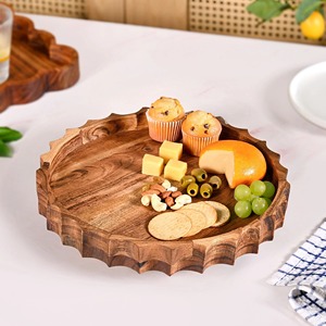 Round Wooden Serving <b>Tray</b> With Natural Finish For Food Display On Table Minimalist Design Single Tier Reusable <b>Storage</b> <b>Tray</b> - Product Image 1