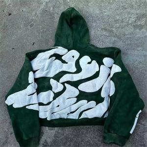 Sudadera con capucha para hombre con estampado Puff de colores sólidos, Sudadera con capucha con estampado de Puff en blanco recortada de algodón grueso de gran tamaño para hombres y mujeres - Product Image 5