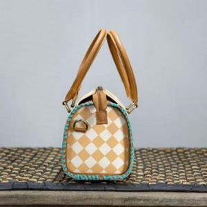 Bolso Speedy con diseño a cuadros y rayo azul verdoso, bolso de mano de cuero de lujo - Product Image 2