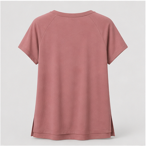 Camiseta de Mujer Color Rosa Polvoriento con Cuello en V, Manga Corta Raglán y Corte Holgado WTS-0141 - Product Image 2