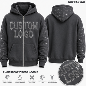 Sudadera con Capucha y Cremallera de Diseño Personalizado con Pedrería, Bolsillo, 100% Algodón, Unisex, Ecológica, de Secado Rápido, Transpirable, para Invierno, Marca Privada - Product Image 1