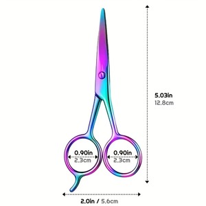 Ciseaux professionnels en acier inoxydable à pointe irisée arc-en-ciel pour hommes et femmes, pour sourcils, barbe, moustache, poils du nez - Product Image 3
