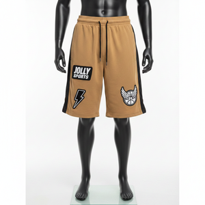 Pantalones Cortos de Baloncesto de Felpa de Algodón Premium de 320 GSM con Lavado Ácido, Color Beige Arena, Parche de Chenilla, Logotipo Personalizado - Product Image 6